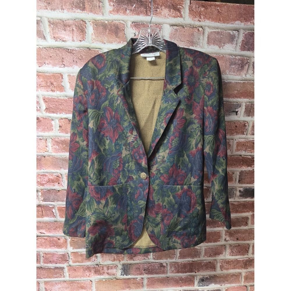 Women's JONATHAN LOGAN Vintage Floral Tapestry Blazer Petite Size 4